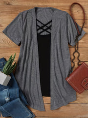  Casual Tops Set Women's Plus Plain Cardigan & Tank Top Two Piece Set