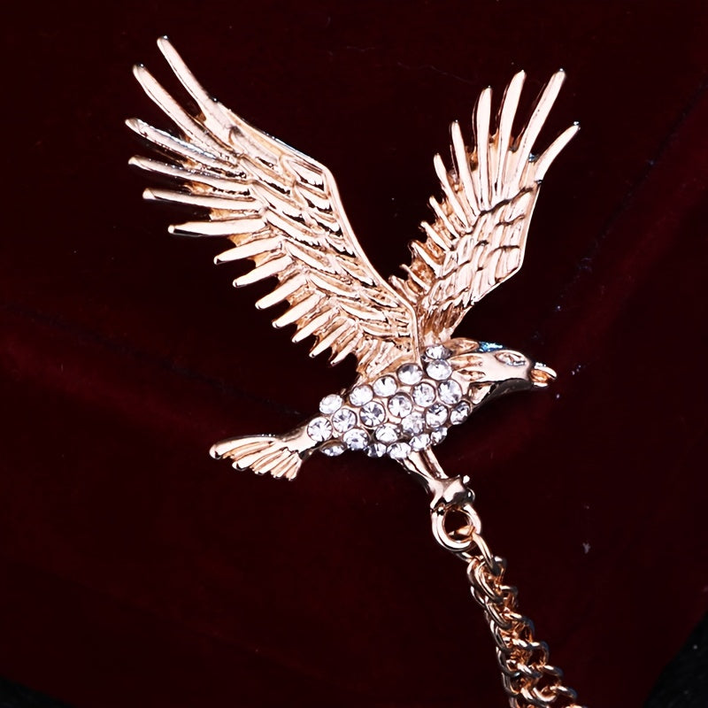 Vintage Eagle Brooch Men's Domineering Animal Pin Rhinestone Wings Chain Brooch