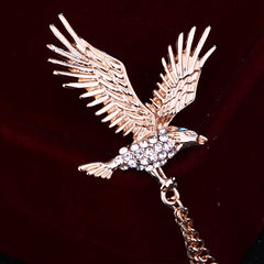 Vintage Eagle Brooch Men's Domineering Animal Pin Rhinestone Wings Chain Brooch