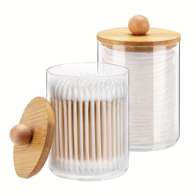 Cotton Swab Dispenser Jars With Bamboo Lids Storage Box