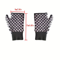 Plaid Fingerless Gloves knitted Wrist Gloves For Women