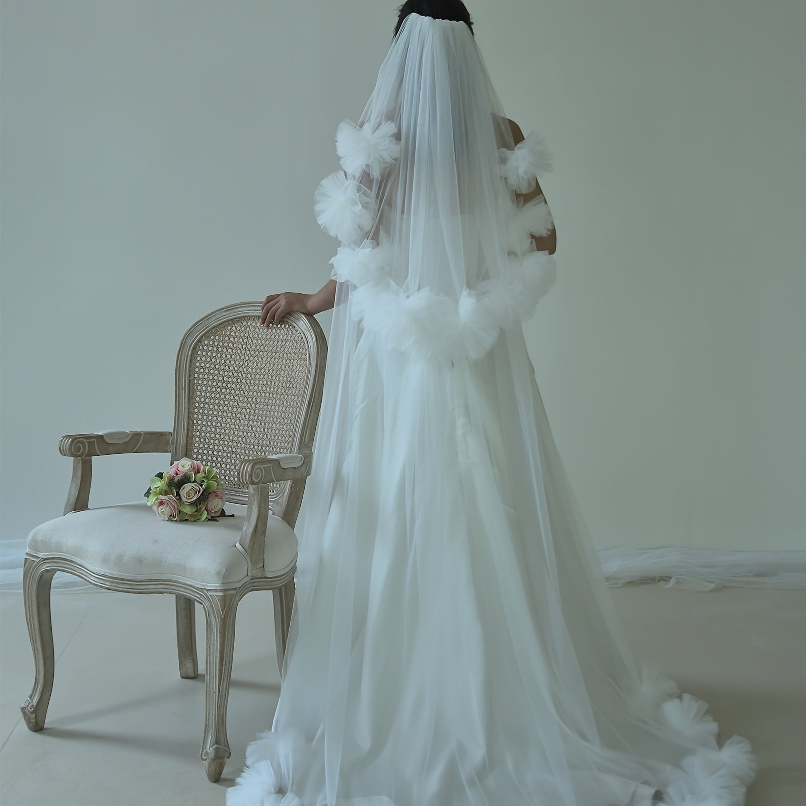 Double Layer Bridal Veil with Floral Edge, Hair Comb Romantic Wedding Accessory