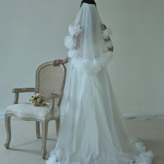 Double Layer Bridal Veil with Floral Edge, Hair Comb Romantic Wedding Accessory