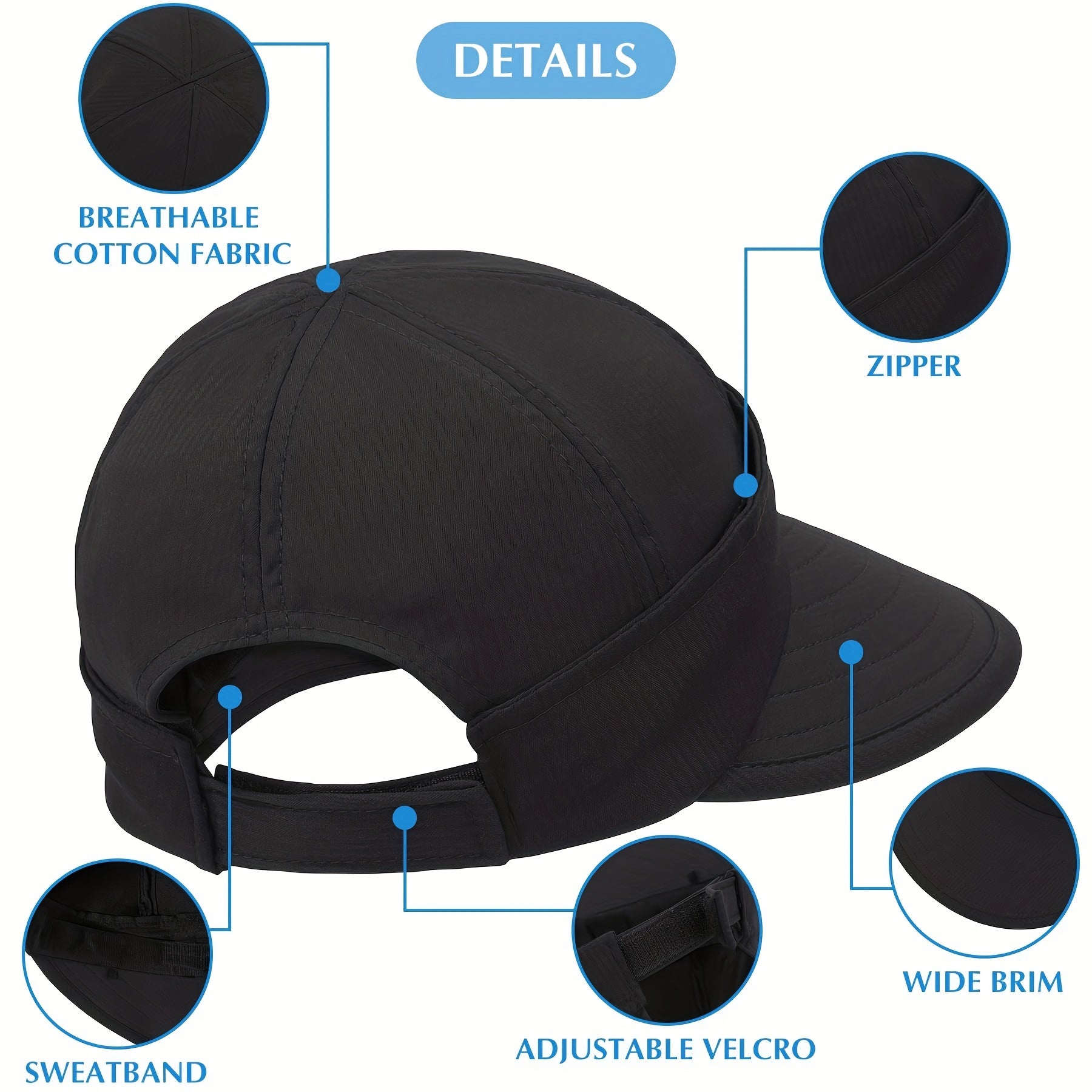 Womens 2 In 1 Zip Off Visor Ponytail Sun Hat UV Protection Sports Cap