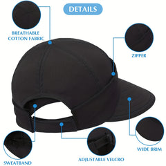Womens 2 In 1 Zip Off Visor Ponytail Sun Hat UV Protection Sports Cap