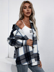  Plaid Print Button Up Long Sleeve Shacket