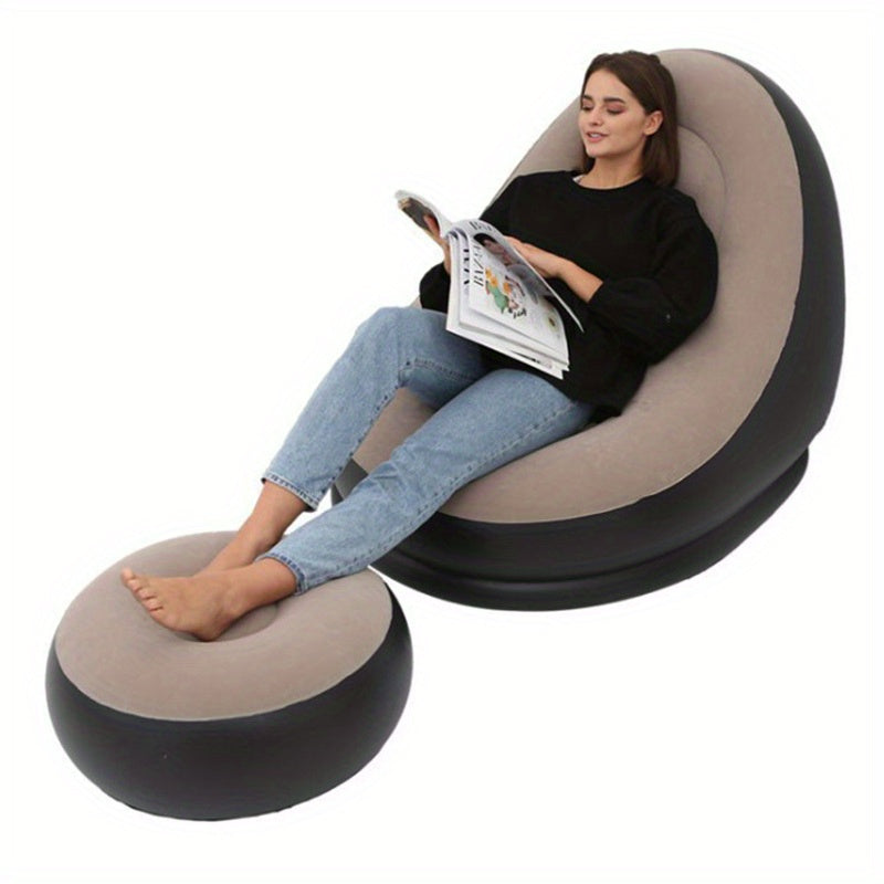 PVC Flocking Inflatable Deck Chair + Footrest Stool