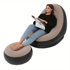 PVC Flocking Inflatable Deck Chair + Footrest Stool