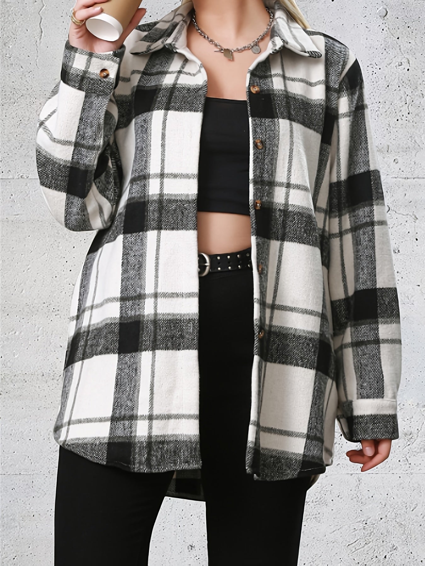 Plaid Long Sleeve Flannel Shirt Women's Casual Lapel Collar