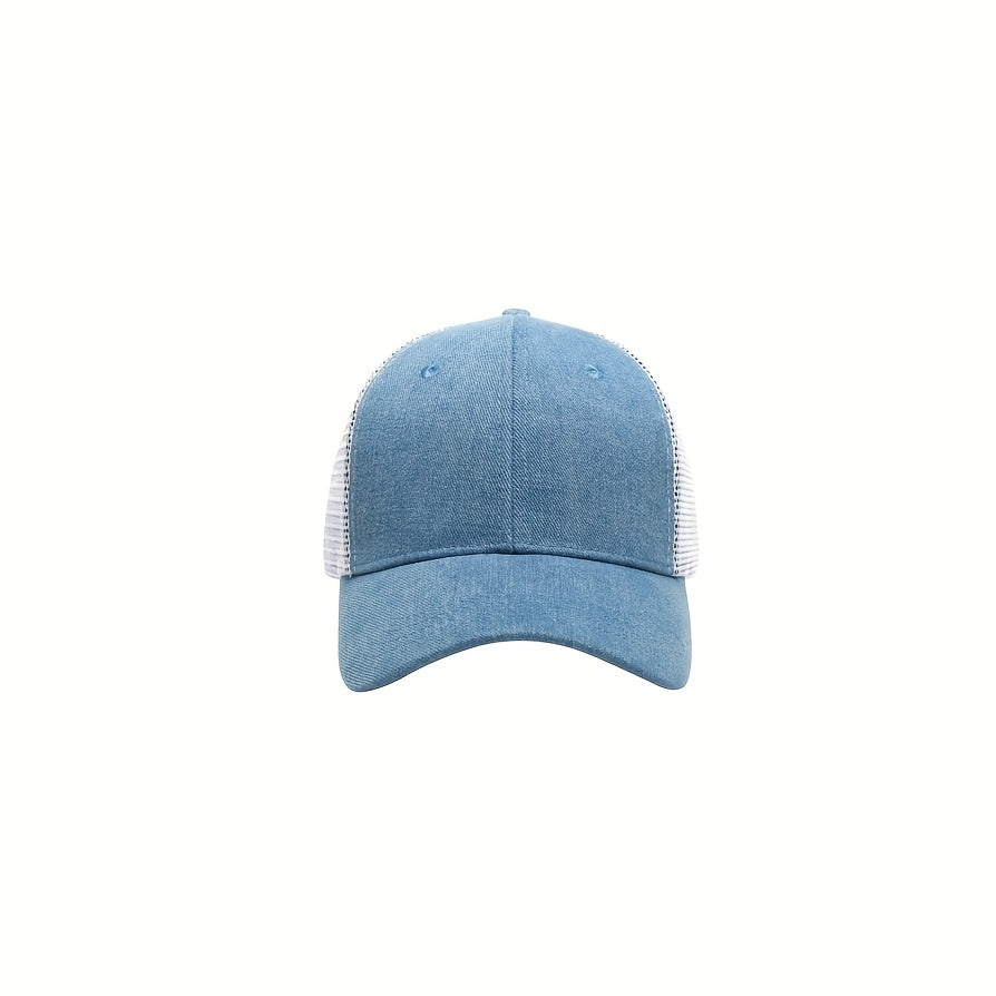 Men's Outdoor Flat Brim Grid Hat Ripped Denim Washed Hat