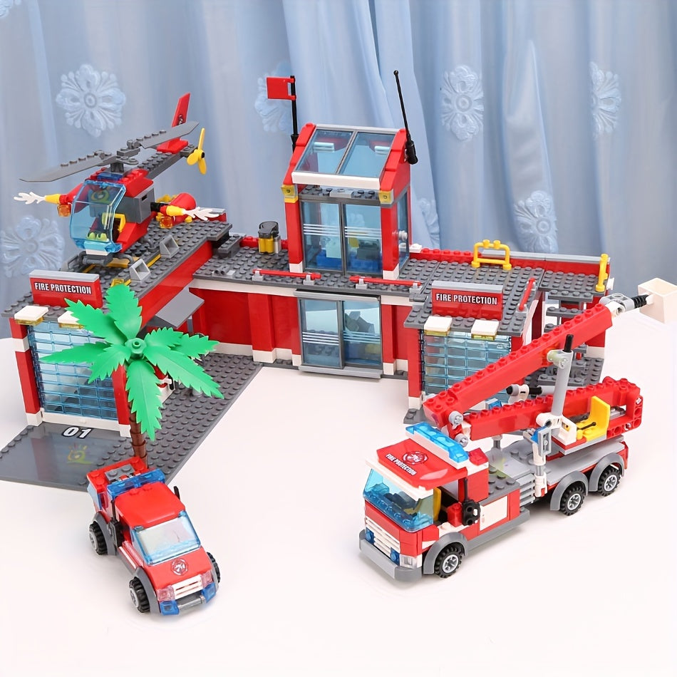 774pcs City Fire Station Building Blocks Firefighter Truck Helicopter Toys