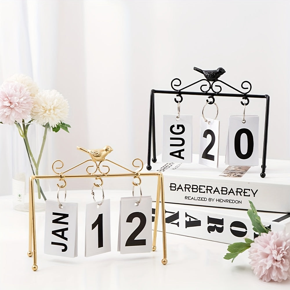 Metal Golden Desk Calendar Flip Perpetual Vintage Home Calendar