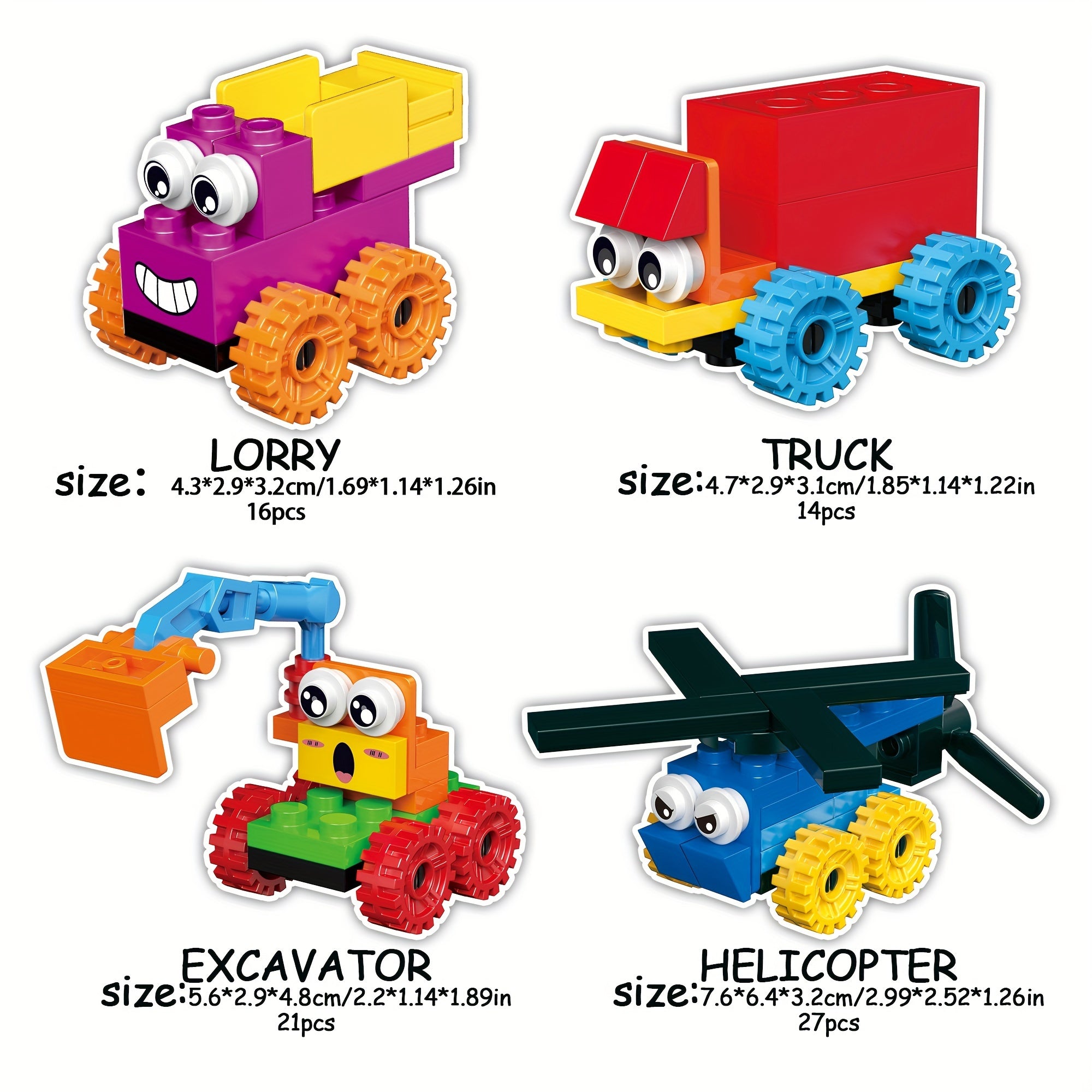 12 Pack Cartoon Vehicle Blocks Set 228pcs - Perfect Gift for Christmas