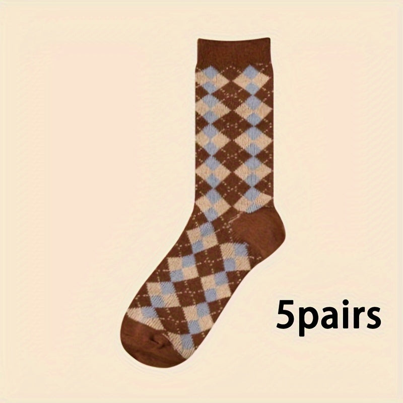 5 Pairs Vintage Pattern Crew Socks for Women