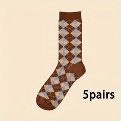 5 Pairs Vintage Pattern Crew Socks for Women