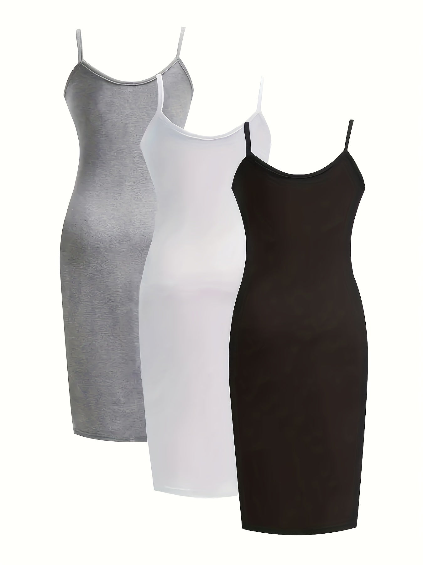 3 Pack Plus Size Casual Nightdress Set Women's Plus Solid Round Neck