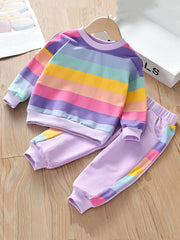 Girls Rainbow Striped Sweatshirt & Pants Set