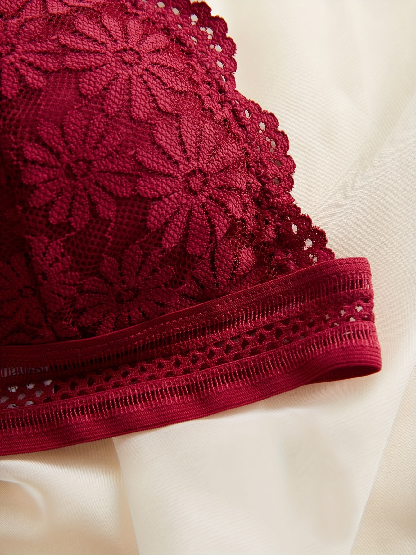 3pcs Lace Bralettes Scallop Trim Bra Women's Lingerie