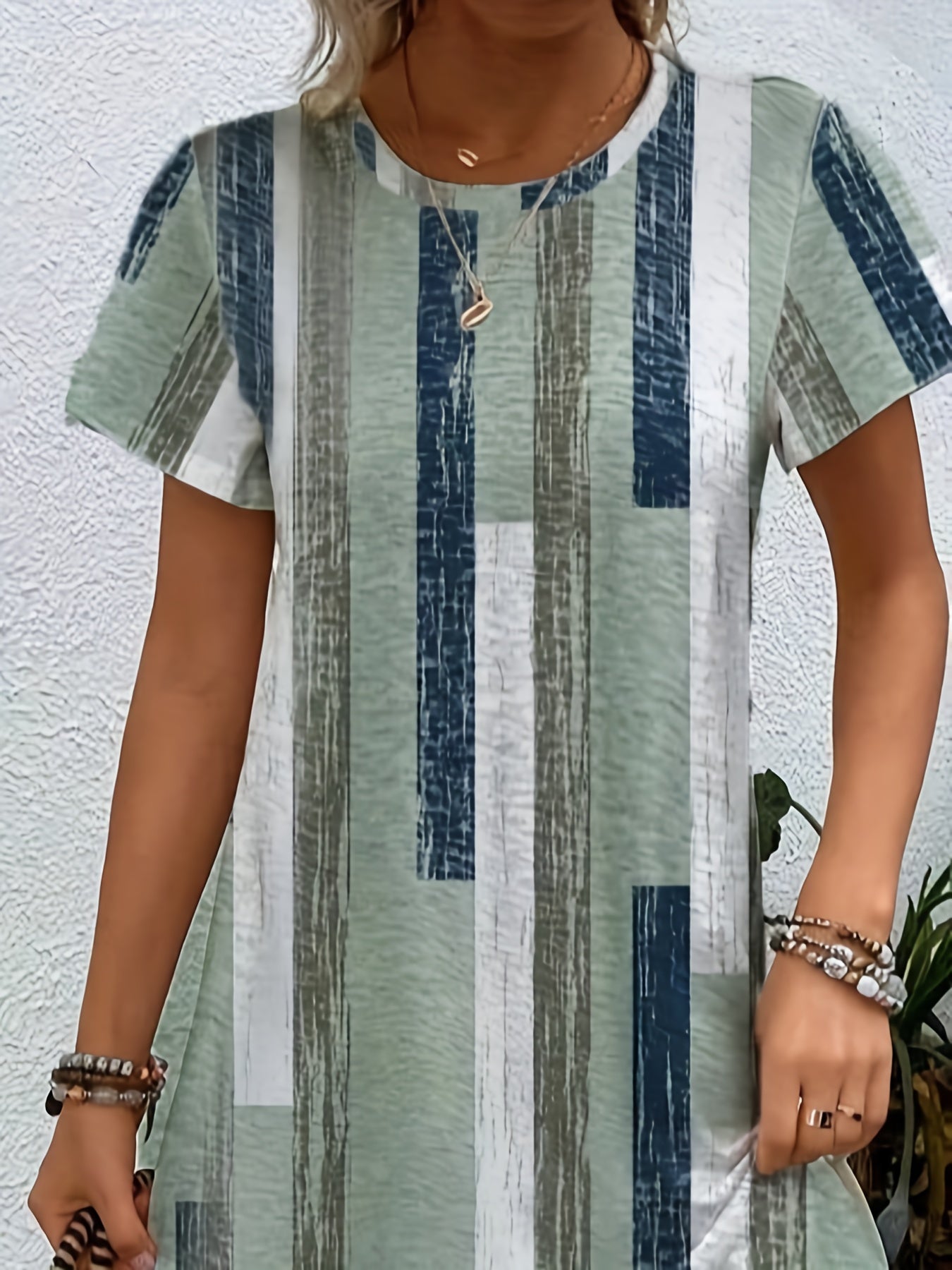  Colorblock Stripe Print Tee Dress