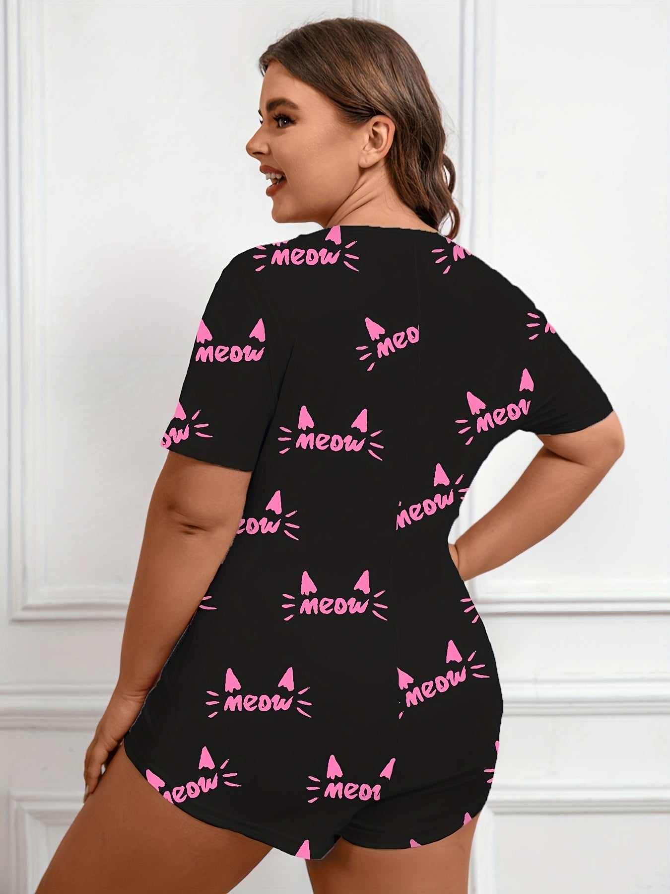 Letter Print Short Sleeve Pajama Romper