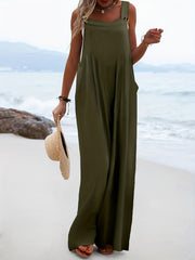 Solid Wide Leg Overall Jumpsuit Casual Button Overall Jumpsuit