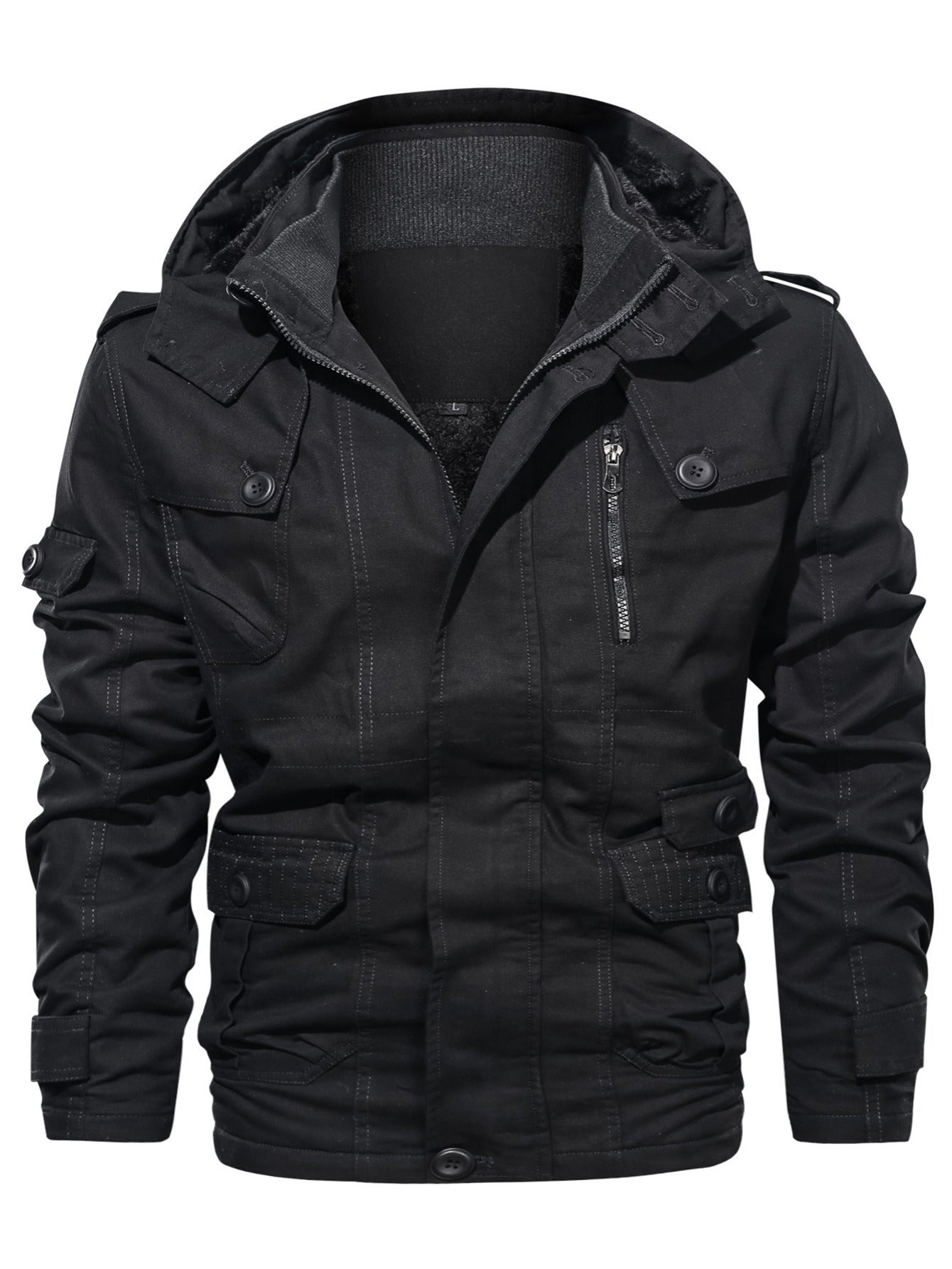 Men's Fleece Warm Cargo Hooded Jacket Vintage Long Sleeves For Winter