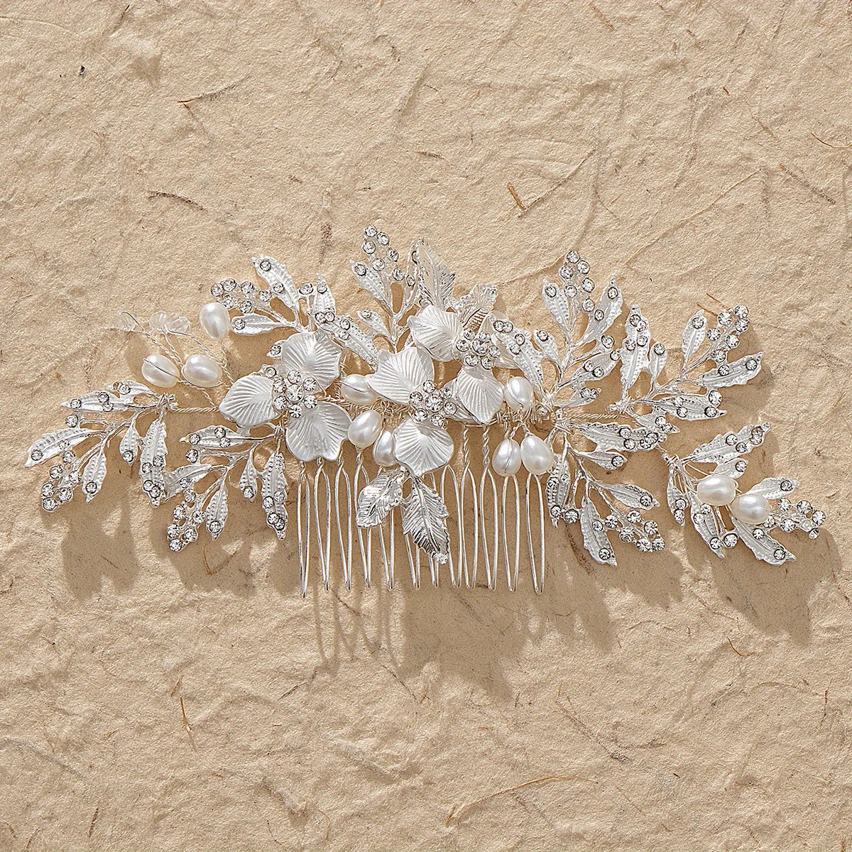 Faux Pearl Hair Comb Flower Leaf Hair Accessories Bridal Updo Head Jewelry