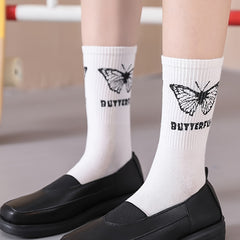 6 Pairs Women Socks Novelty Butterfly Crew Boots Multicolor