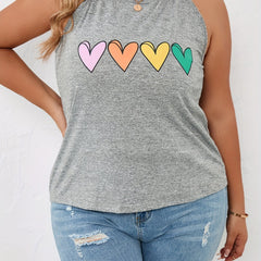  Heart Print Halter Neck Tank Top Women's Plus Medium Stretch
