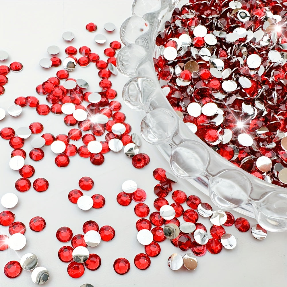100-500pcs Red Flatback Resin Nail Art Rhinestones Round Gemstones