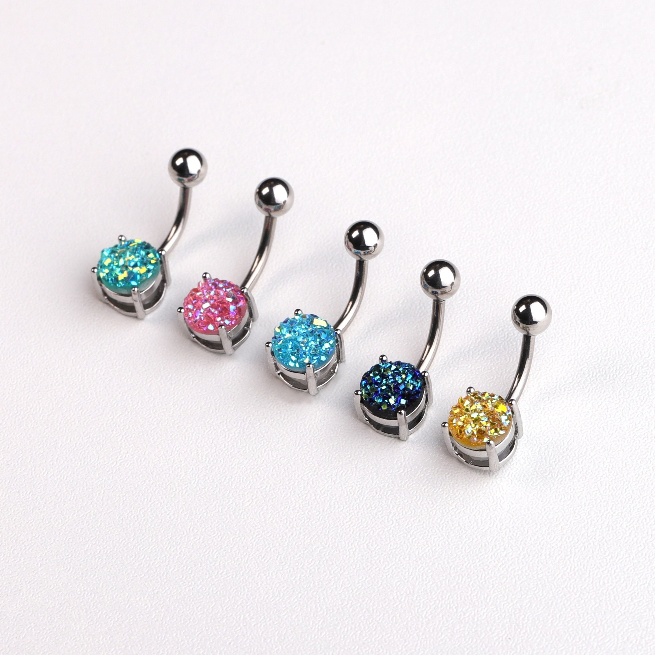 Stainless Steel Horseshoe Belly Button Ring with Zircon Inlay