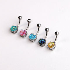 Stainless Steel Horseshoe Belly Button Ring with Zircon Inlay