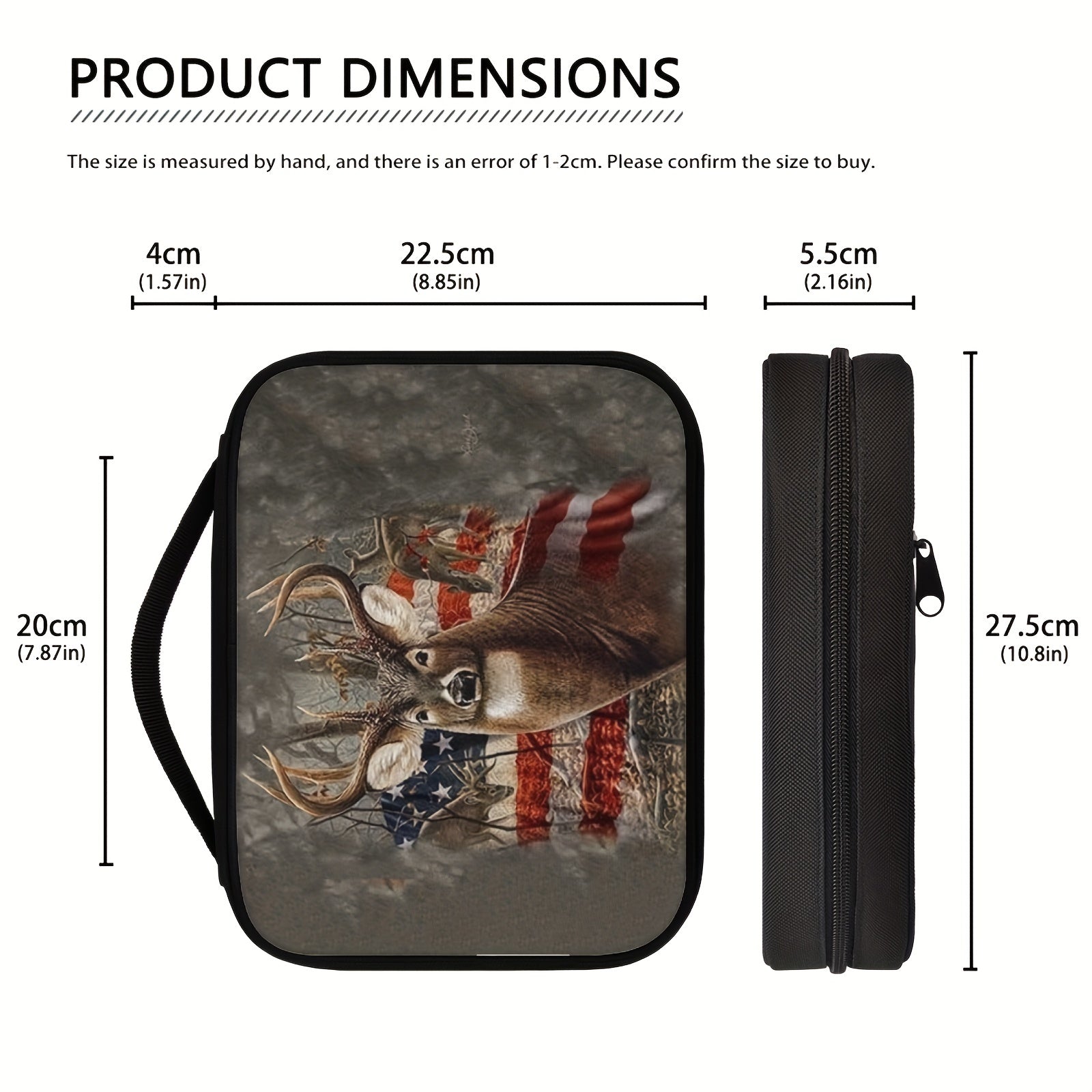American Camo Deer Print Bible Cover, Large Zipper Bag with Handles