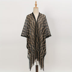Geometric Striped Print Tassel Shawl Large Wrap Sunscreen Beach Towel