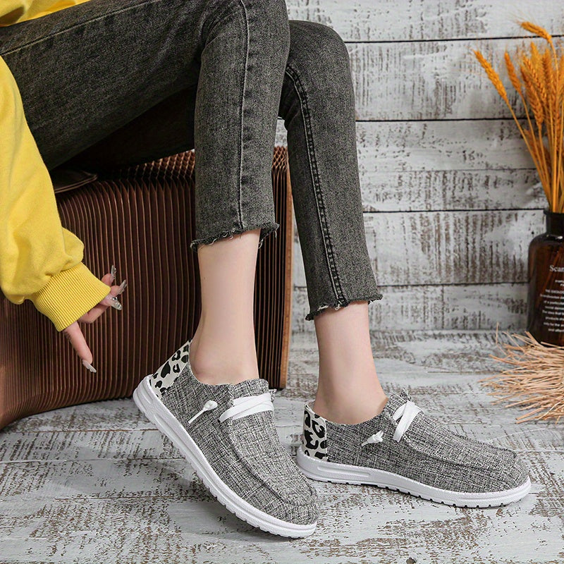 Leopard Print Canvas Shoes Lace Up Lightweight Walking Shoes