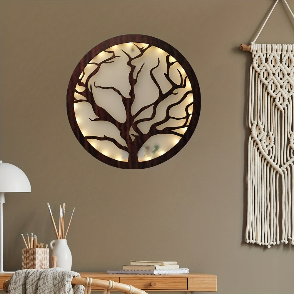 LED Tree Of Life Shape Lamp Retro Wooden Home Decoration