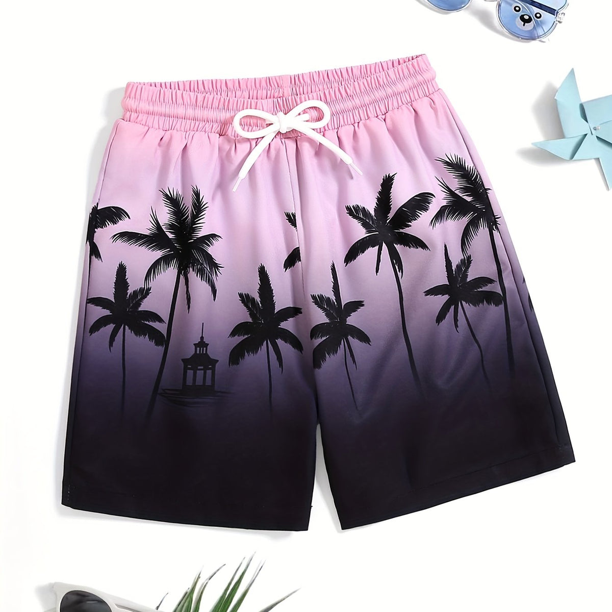 Coconut Trees 3D Print Boys Swim Trunks Beach Vacation Shorts