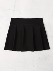Solid Flare Cover Up Skirt High Stretch Elastic High Waist