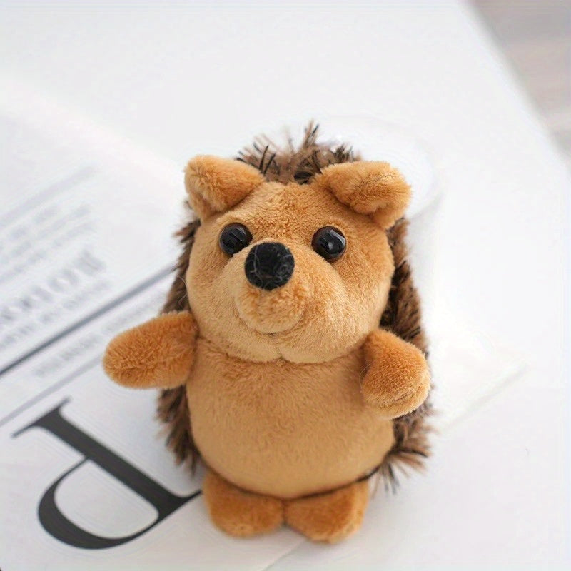2pcs Hedgehog Plush Toys Keychain Soft Stuffed Animals Beige & Brown