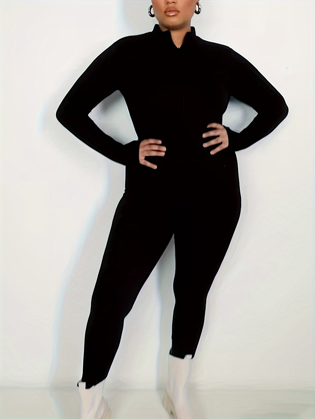  Solid High Neck Skinny Jumpsuit