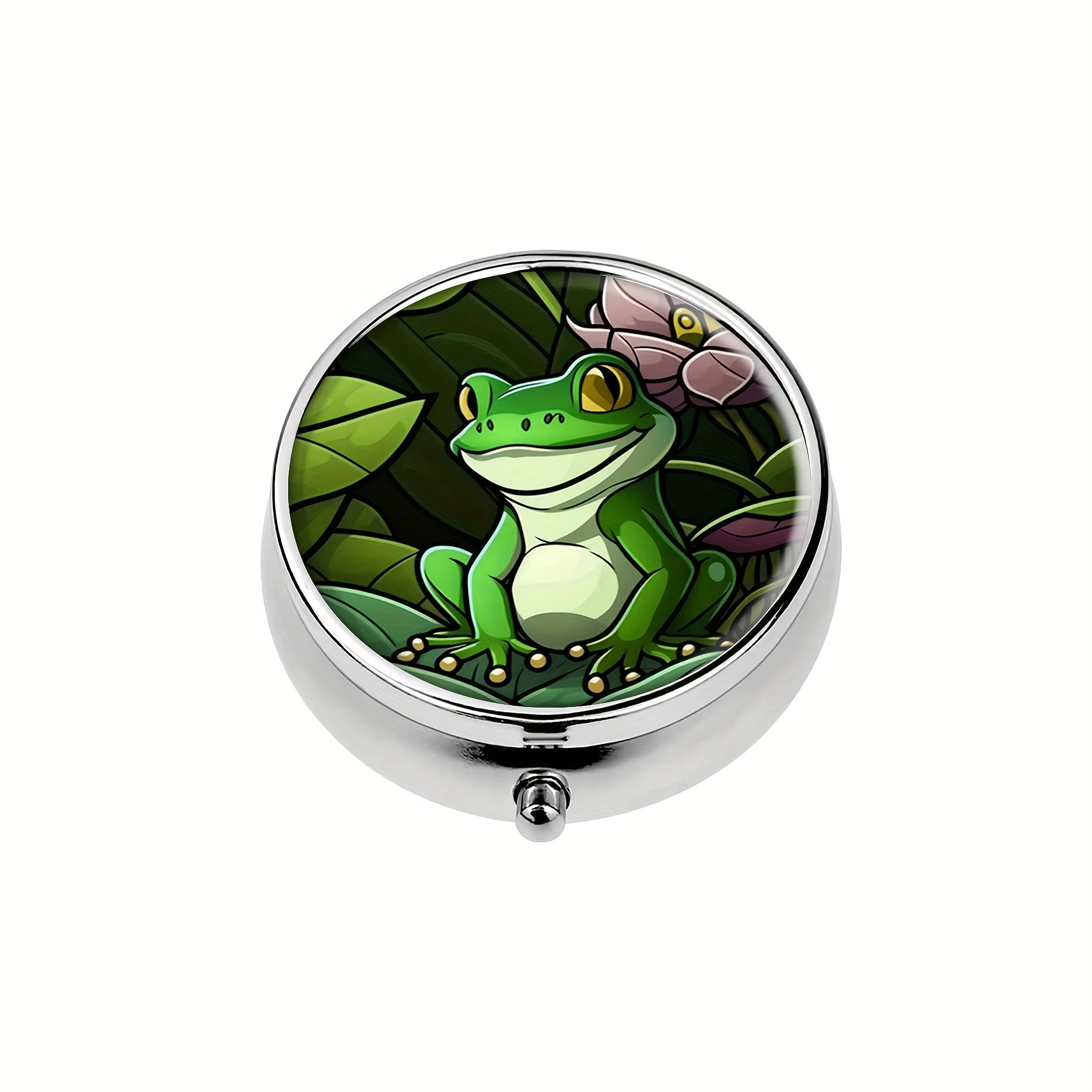 Frog Round Pill Box 3 Compartment Mini Portable Travel Organizer Pill Case