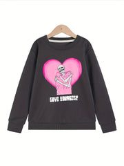 Girls' Pink Skeleton Sweatshirt, Long Sleeve Top