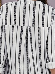  Boho Blouse Women's Geo Print Long Sleeve Notched Neck Button Up