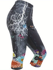  Denim Print Clam Digger Leggings, Women's Plus