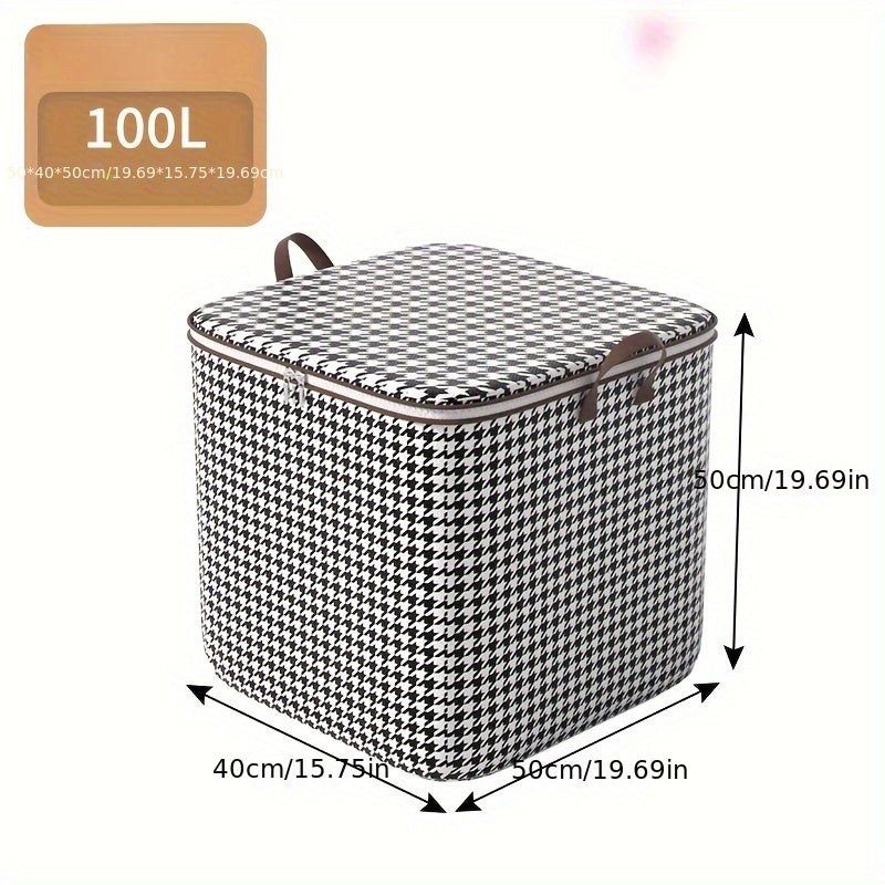 Large Houndstooth Clothes Storage Bag - Dustproof Bag with Handles