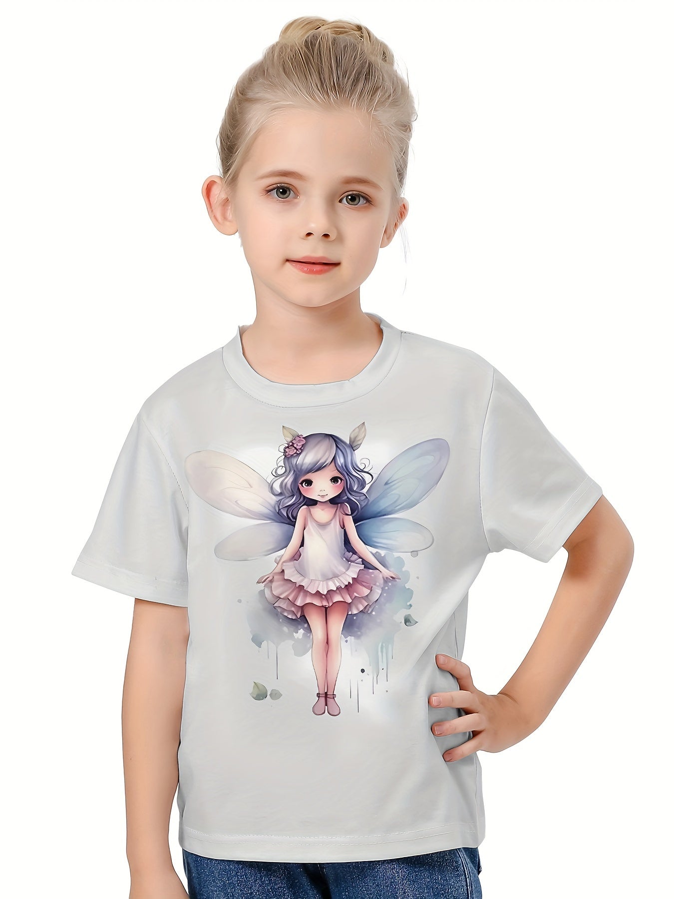 3D Fairy Graphic Crew Neck T shirt Girls Casual Summer Top