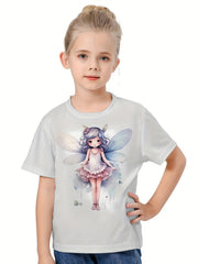 3D Fairy Graphic Crew Neck T shirt Girls Casual Summer Top