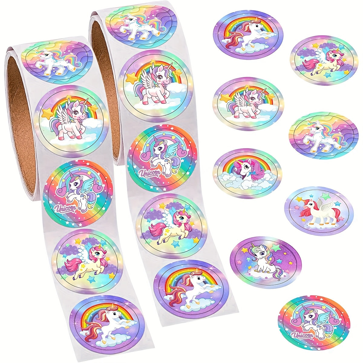 500 Purple Fantasy Unicorn Stickers Roll - DIY Decoration