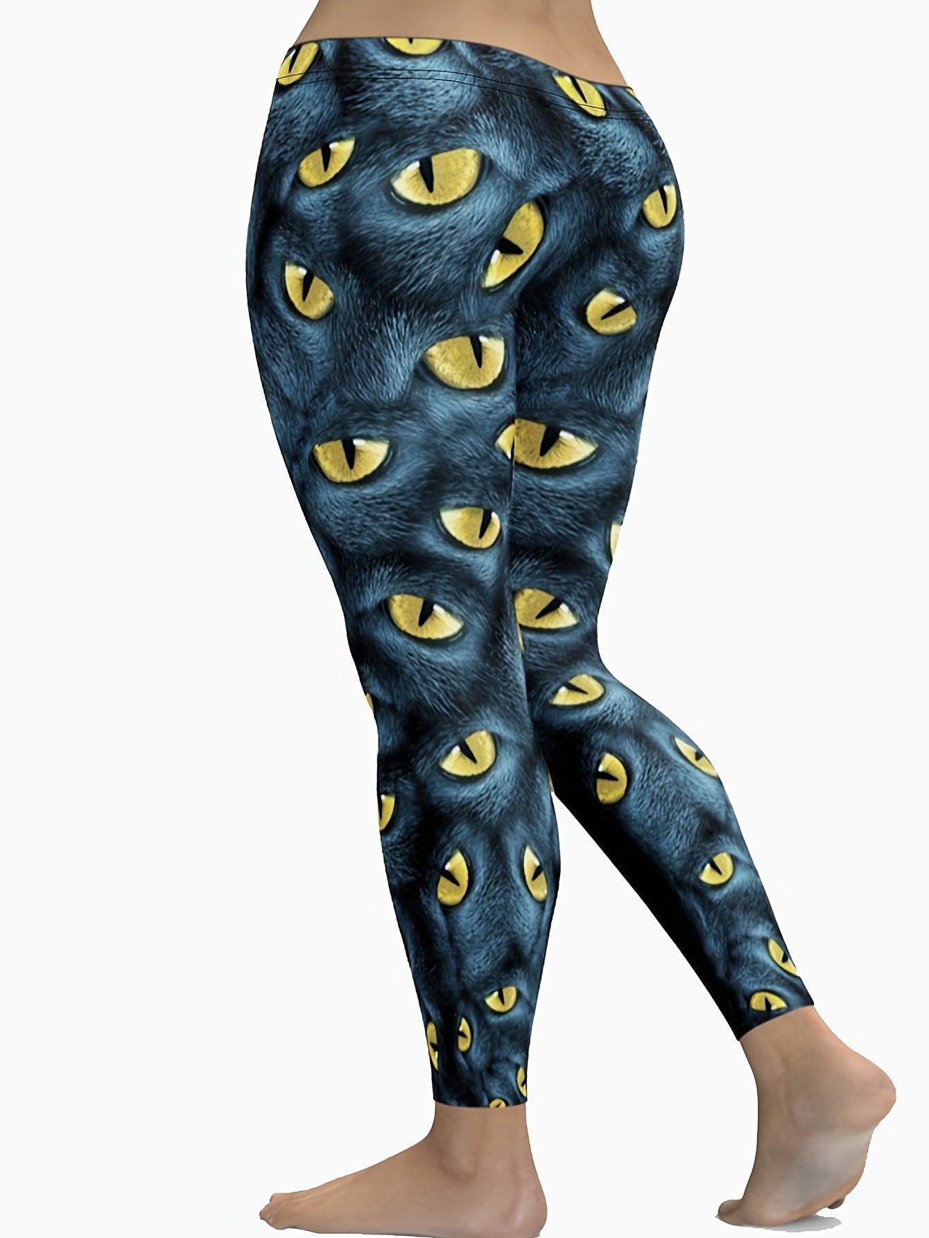  Cat Eye Print Sporty Leggings Low Rise Stretch