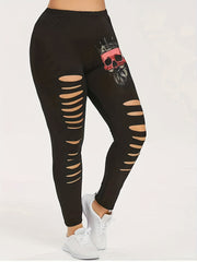  Halloween Skull Print Cut Out Elastic Leggings